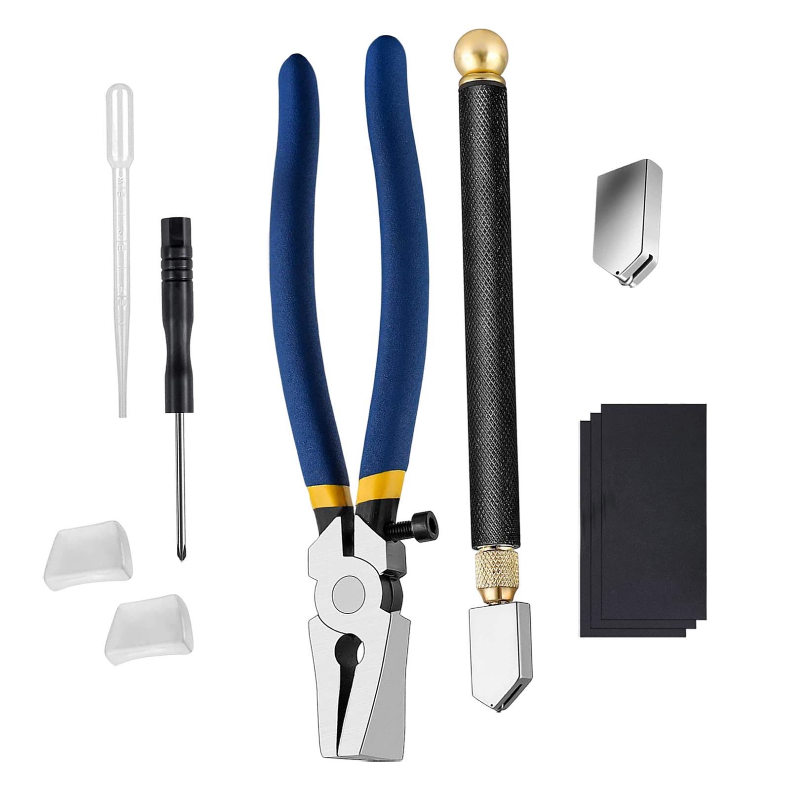

10x Glass Cutting Tool Kit Breaking Plier Construction Tool Screwdriver and Oil Dropper Glass Running Plier for Fusing разноцветный