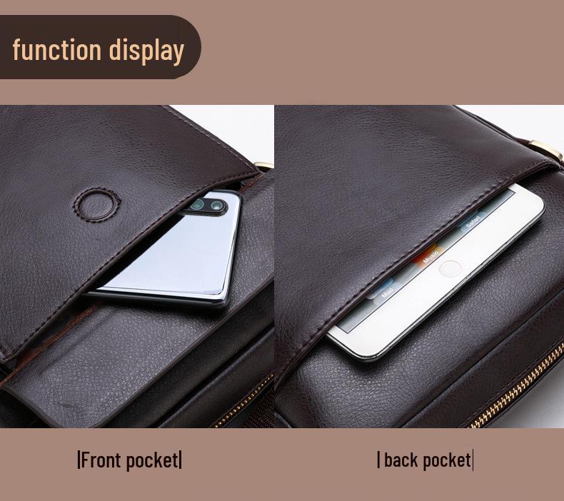 Men's Soft Leather Crossbody Shoulder Bag Briefcase Backpack, Horizontal Style