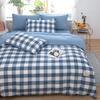 Muji Style Plaid Peach Fuzz Cotton Bedding Set: Skin-friendly Bed Sheet, Fitted Sheet, Duvet Cover - 3 or 4 Piece Options for Dorm.