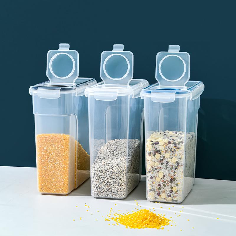 Plastic Sealed Food Grains Storage Box Cans Transparent Rice Bucket Cereal Dispenser Fridge Organizer Containers For Kitchen