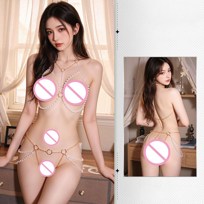 Exotic Sexy Body Chain Underwear Set Metal Bodysuit Gold Silver Transparent Costume Decorative Jewelry for Women
