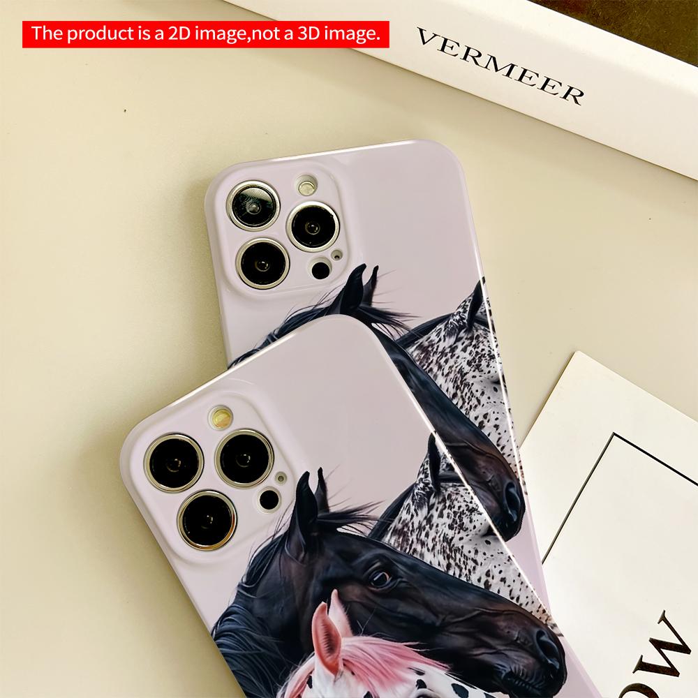 2DFlat Spotted Horses Art Phone Case All Inclusive Film Hard Phone Case, Compatible with iPhone 18 Pro Max 17 16 15 14 13 12 11