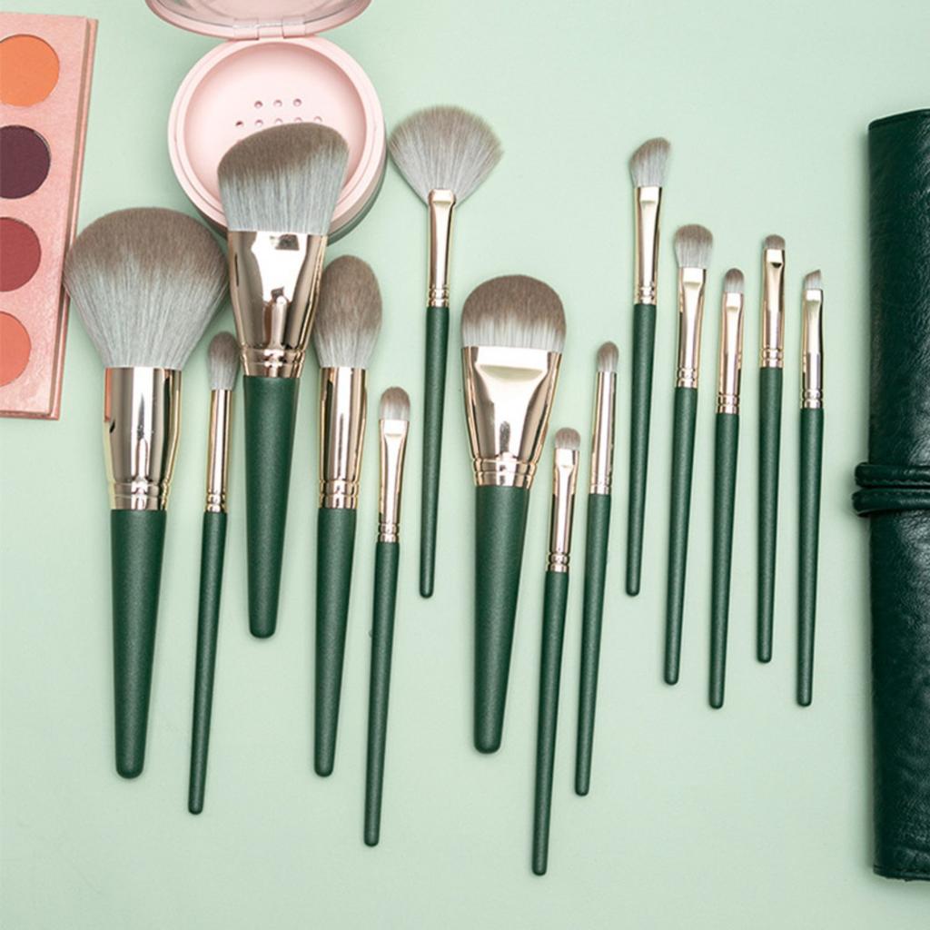 14 Pcs Green Cloud Makeup Brush Set, Large Powder Brush Concealer Brushes, Portable High Quality Makeup Kit for Students