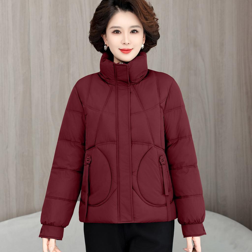 Women's Short Hooded Winter Middle-aged Loose Warm Cotton-padded Jacket with Detachable Hood