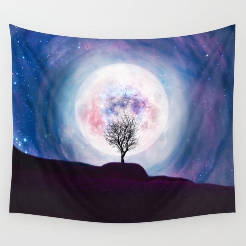 Fantasy Mountain And Forest Scenery Digital Printing Polyester Wall Tapestry Suitable For Use In Living Rooms Offices Bars Party