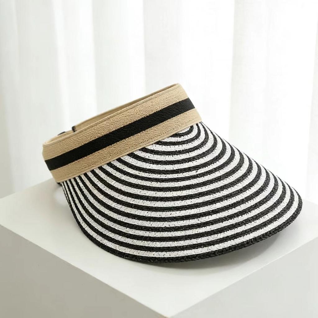 Women's Sun Visor Hat Outdoor Open-Top Straw Hat Woven Topless Two-Color Baseball Cap Summer Sunscreen Sunshade Beach Hat