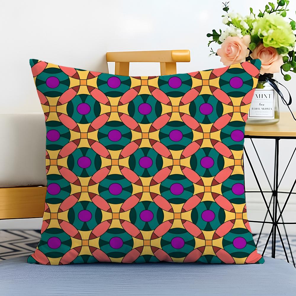 Casual Fashion Colorful Geometric Continuous Art Cushion Cover Washable Linen Pillowcase Soft for Sofa Bed Cozy Home Room Decor