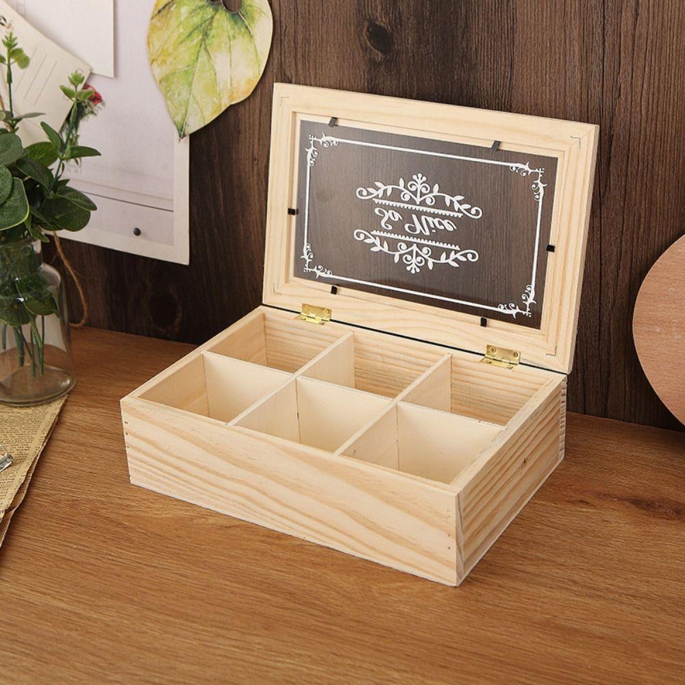 Hochwertige 6 Fächer Holz-Teebox Staubdicht Platzsparend Schreibtisch-Organizer Multifunktional Handgefertigt Teepackungs-Halter Küche