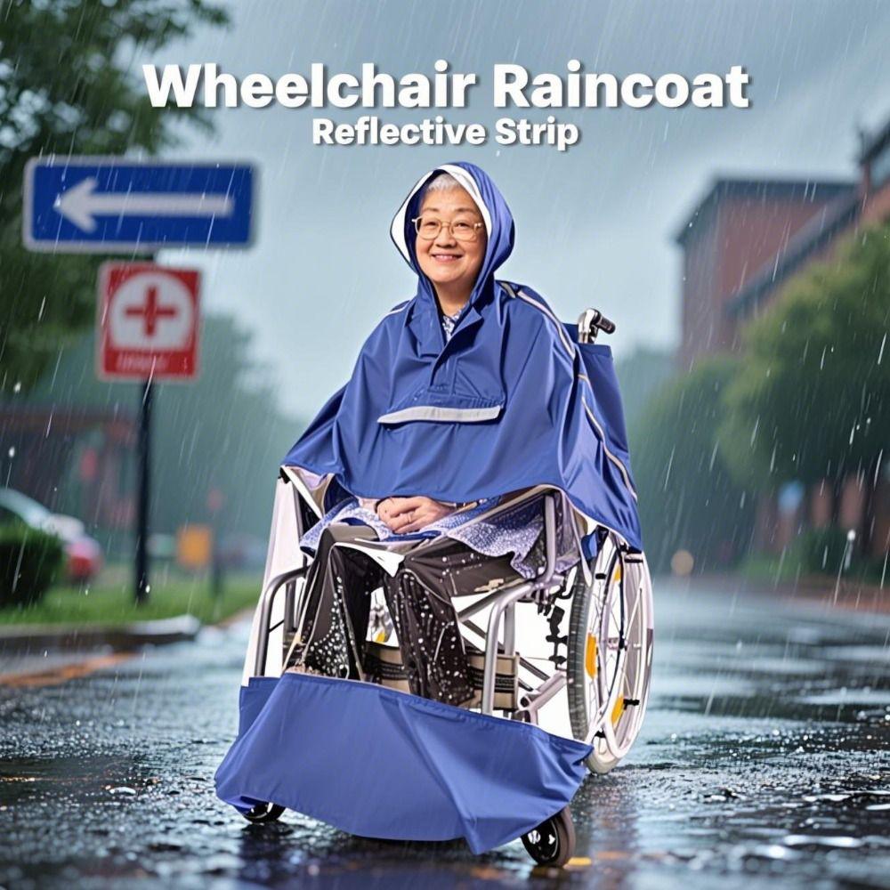 Reusable Wheelchair Rain Poncho Reflective Strip Windproof Cape  for Elderly Disability Use