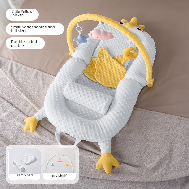 Newborns Soothing Crib with Slope Pad & Leg Rest and Toy Stand Rack for Comfort Nest Bed