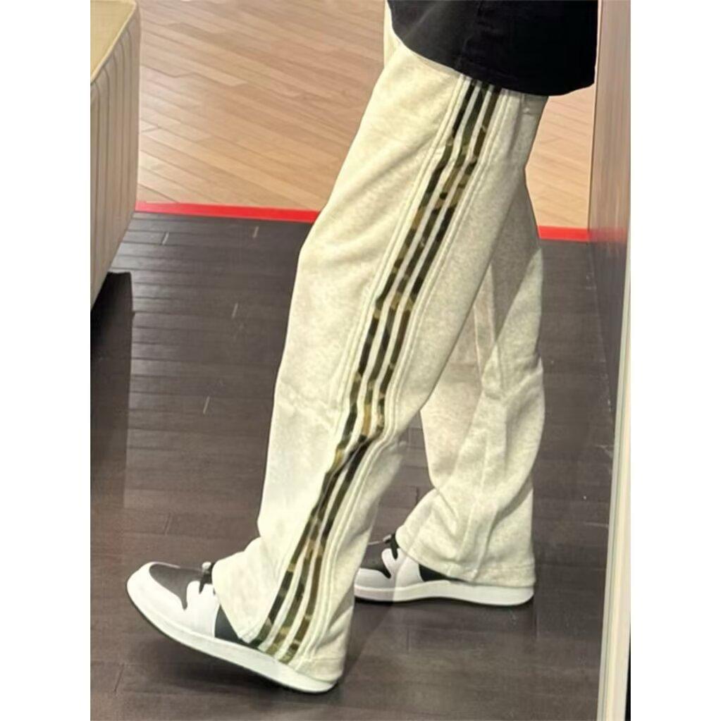 American striped color matching wide-leg pants men's drooping sweatpants ins straight loose sweatpants high street casual pants