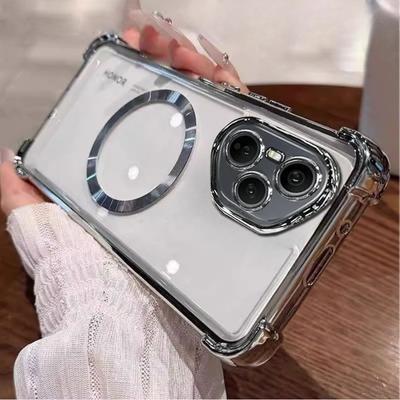 Honor 400Pro Plating Clear Soft TPU Magnetic Wireless Charging Cover For Honor 400 Smart 300 Ultra 200 Pro Lens Film Phone Shockproof Case