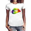 Women Girls Plus Size Lips Print Shirt Short Sleeve T Shirt Blouse Tops
