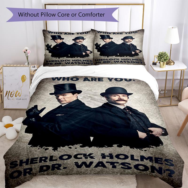 3pcs Sherlock Holmes Bedding Set Duvet Cover Closure Includes 1 Duvet Cover & 2 Pillowcases, Soft and Comfortable for All Seasons.