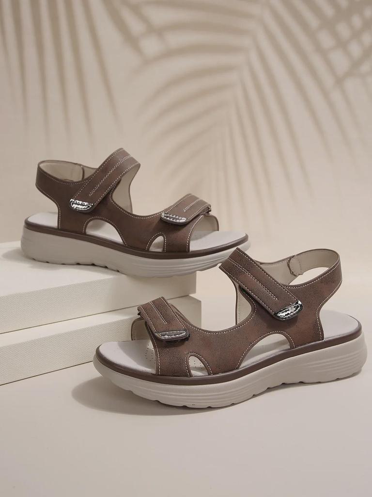 Summer 2025 Women's Sporty Wedge Heel Genuine Leather Sandals - Soft, Lightweight, Velcro, Plus Size Slippers.