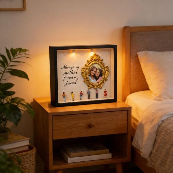 DIY Mini Museum Silhouette Box Personalized Photo Memory Display Case with Gold Frames Figurines Shadow Box Frame Kit with Light