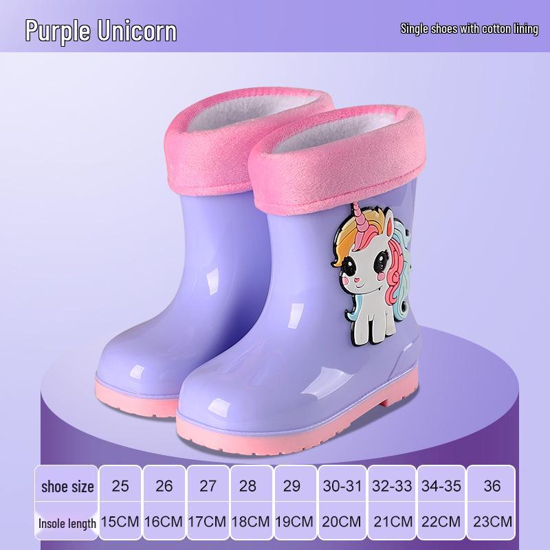 Kinder Cartoon Regenstiefel, Rutschfest mit elastischer Öffnung und weicher Samtsohle für ältere Kinder