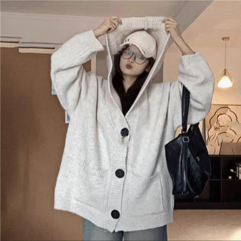 Korean Style Soft Wool Blend Hooded Knit Cardigan for Autumn/Winter