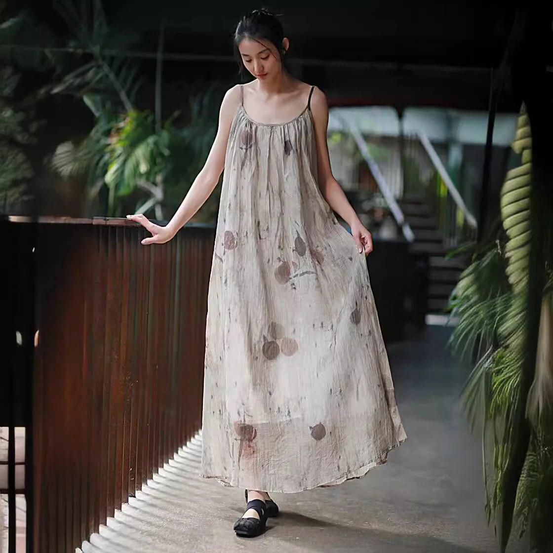 

Johnature женское весеннее повседневное платье в китайском стиле с растительным принтом индивидуальное платье без рукавов в стиле ретро с круглым вырезом в винтажном стиле M хаки