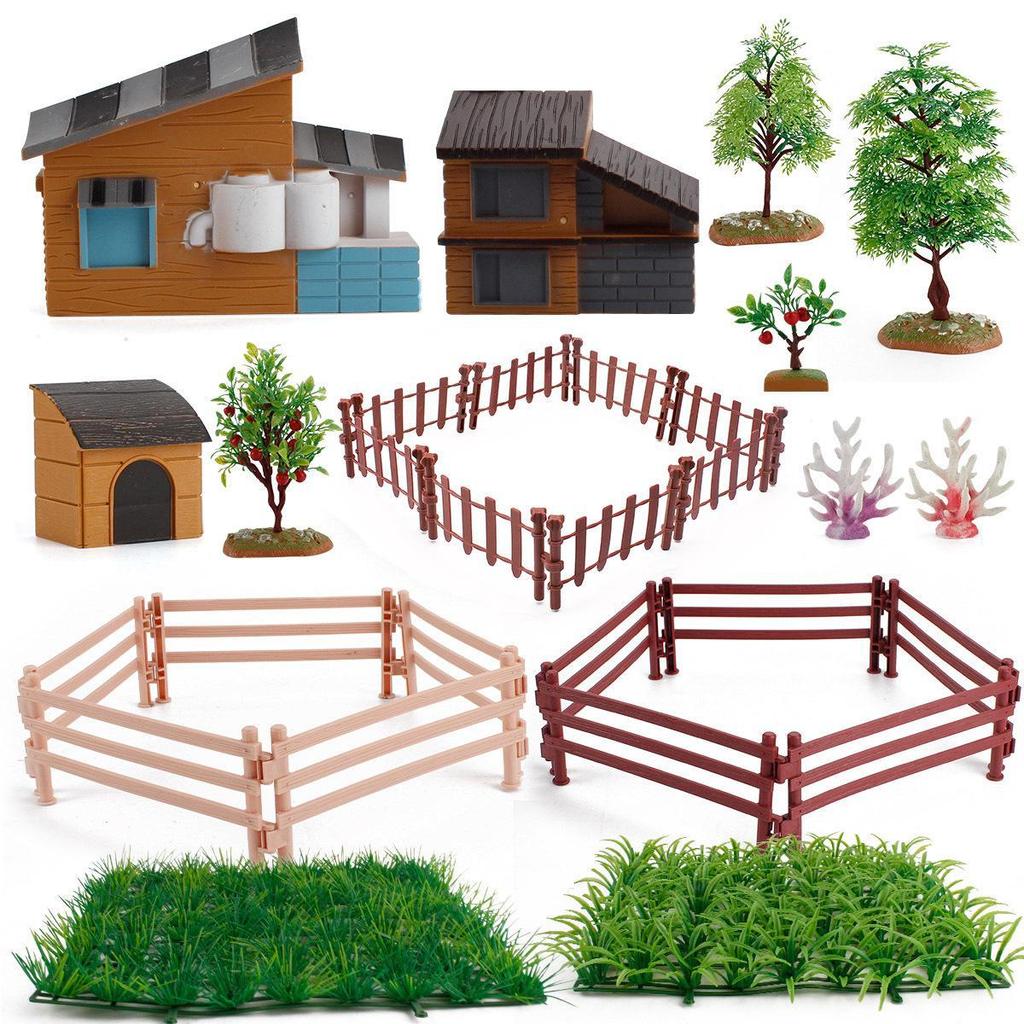 Children's Mini Farm & Tree House Simulation Playset with Fruit Trees, Dog House, and Fence Ornaments
