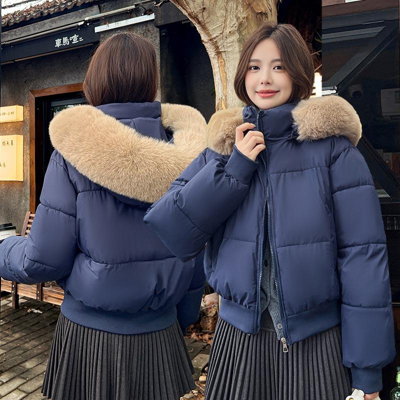 Wind hooded big fur collar cotton clothes women's winter new high waist short bread clothes jacket