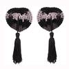 Heart-Shaped Sequined Nipple Covers with Tassels - Silicone Pasties Lingerie Accessories