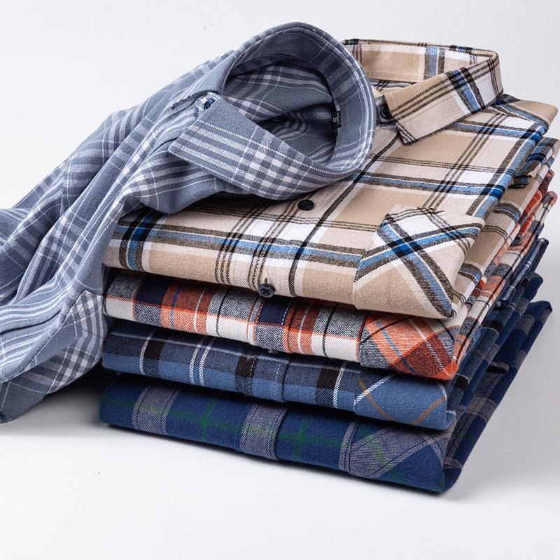 New Winter/Autumn Cotton Brushed Long Sleeve Men Plaid Shirts Soft Comfortable Plus Size Business Casual