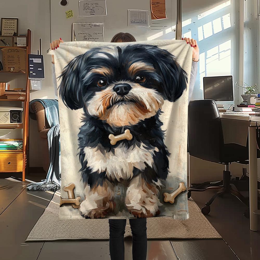 1Pc Dog&Bone Print Flannel Blanket, High quality Comfortable for All Seasons, Home Decor, Warmth and Comfort, Perfect for Christmas Gifts