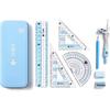 8 Pcs Compass/Math Set for Students with Shatterproof Storage Box, Geometry Set for School, Includes Ruler, Protractor, Compass, Pencil,Pencil