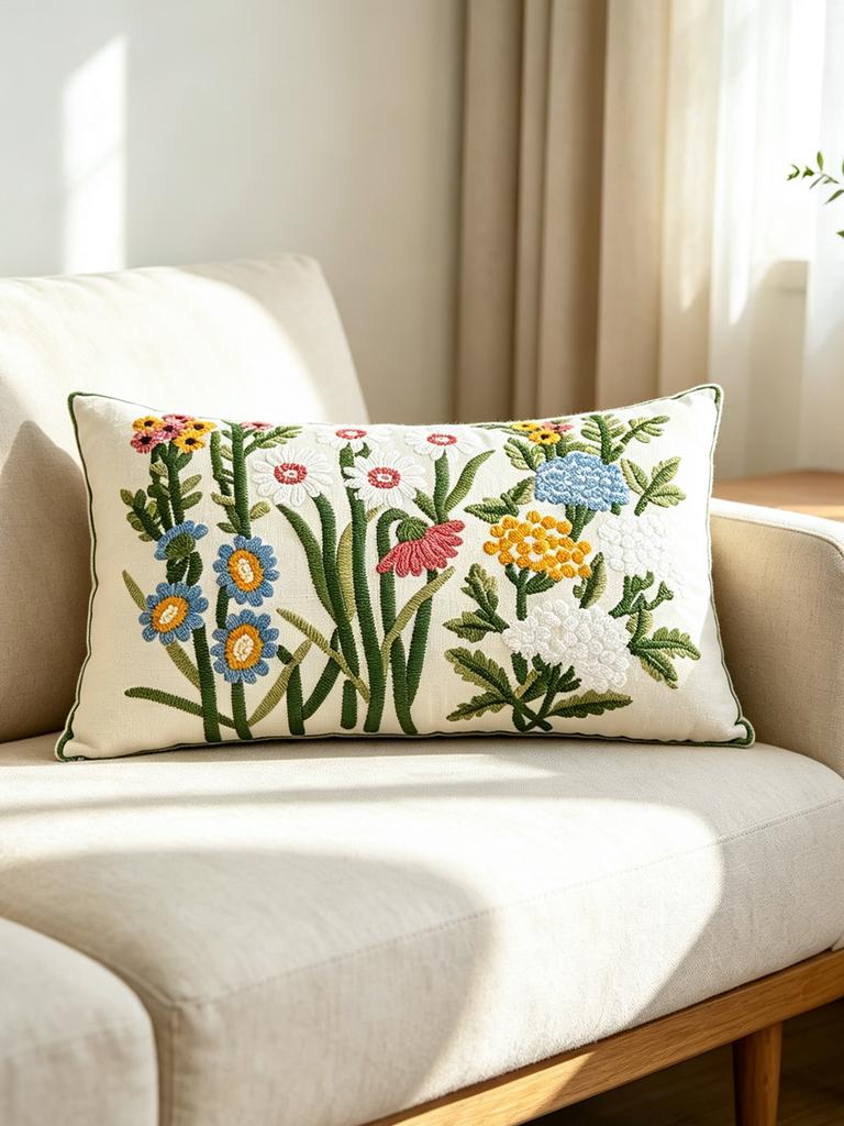 1pc Exquisite Garden Floral Embroidered Cushion Cover Without Core For Various Room Machine Washable