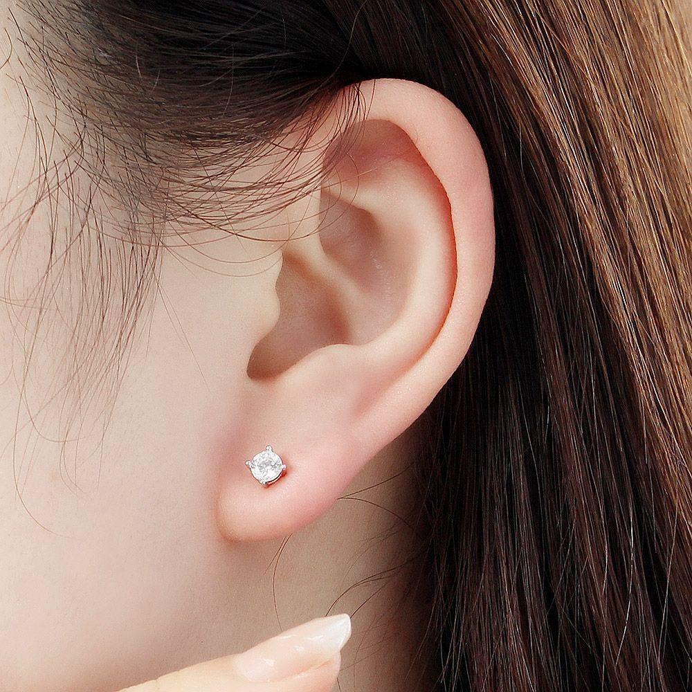 Platinum Cubic Zirconia Earrings, Simple 925 Silver Point, Daily 925 Silver Earrings, Silver 925 Earrings, 925 Silver Earrings
