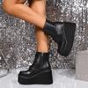 Women Punk Boots Heel Chunky Motorcycle Boots Sexy Nightclub Party Shoes Mid-Calf Lace Up Casual Outdoor Shoes For Female 35-42