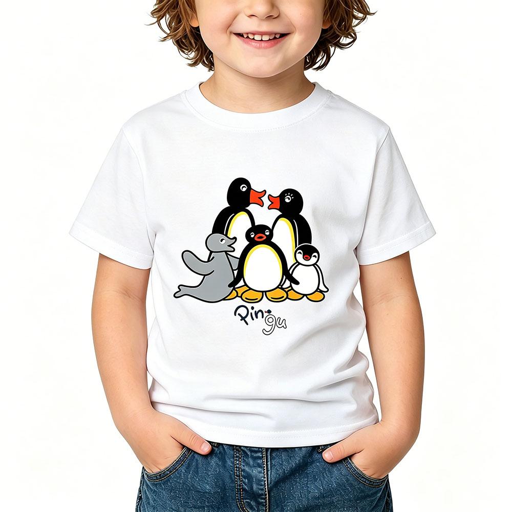 Pingu Summer 100% Cotton T-shirt Kawaii Boys Cartoon Print Girls Kids O-neck Clothing Sports Fashion Tops Manga Short Sleeves
