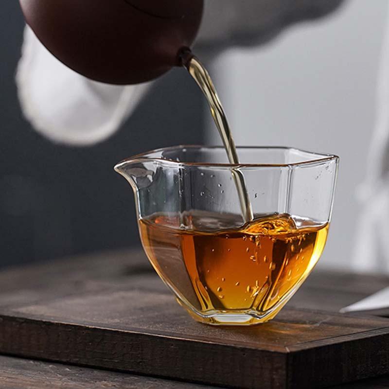 Japanese Style 150ML Hexagonal Heat Resistant Glass Fair Cup Tea Pitcher Chahai Kungfu Tea Justice Cup Tea Set Accessories