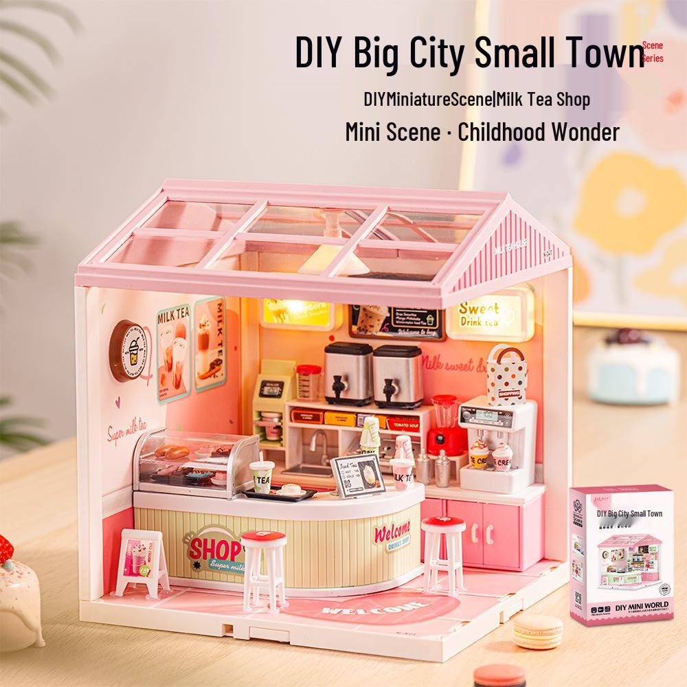 Children's DIY Dollhouse Model with Lights - Big City & Small Town 3D Building Puzzle Educational Toy Gift