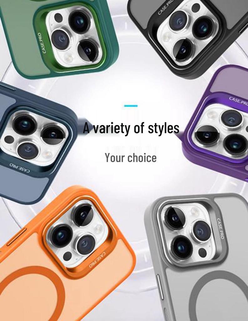iPhone 16/17 Pro Max Magnetic Metal Lens Stand Frosted Protective Case