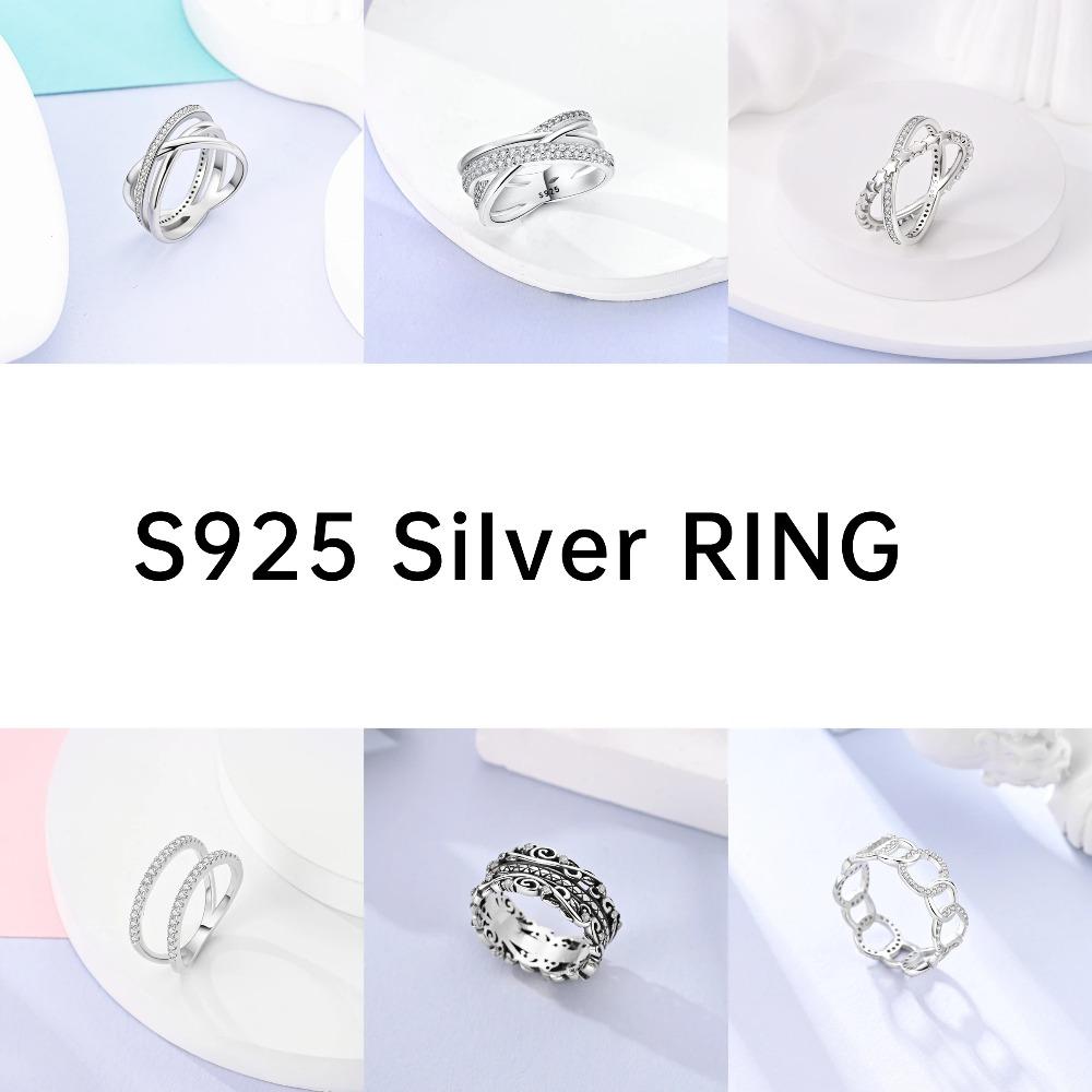 925 Silver Shine Zircon Ring Original Stone Multi Layer Wide Rings For Women Fine Jewelry Wedding Party Gift