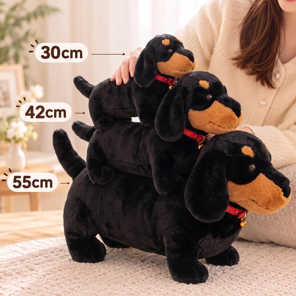 Dachshund Dog Plush Toy, Huggable Pillow, Realistic, Cute, Sleepy, Soft, Cushion, Black, Animal Doll, Celebration, Birthday, Children's Day Gift