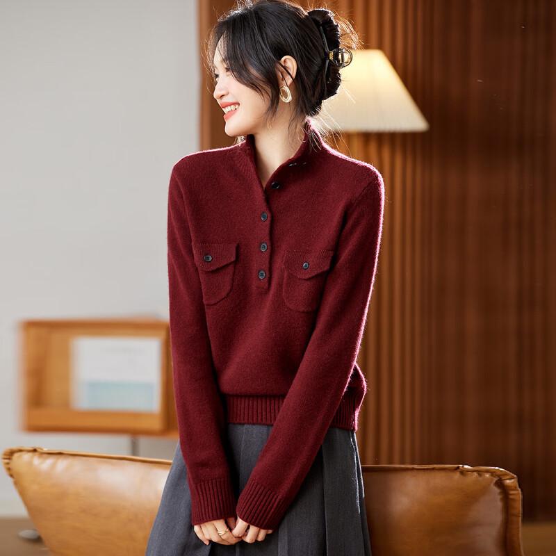 Chic Women's 100% Wool Semi-High Neck Knit Sweater