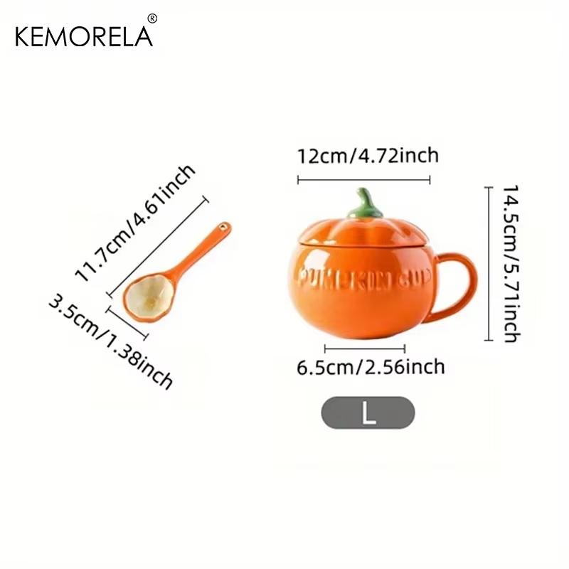 300/450ML Halloween Pumpkin Shaped Ceramic Cup With Spoon Kawaii Soup Mug With Lid Oatmeal Cup Creative Water Cup