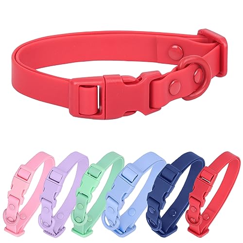 Waterproof soft-plastic safety-clasp pet collar, adjustable size, red M