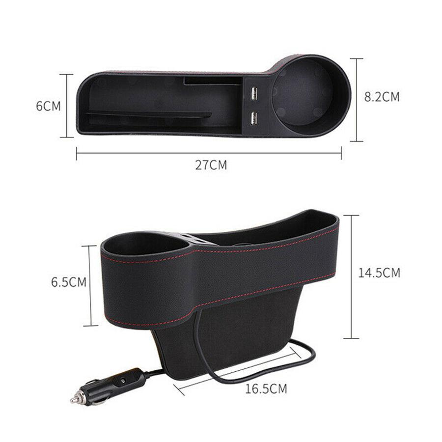 Pgrade Storage Box Car Seat Gap Organizer Pocket PU Leather Auto Seat Side Slit Accessories With 12/24V Cigarette Lighter Drive