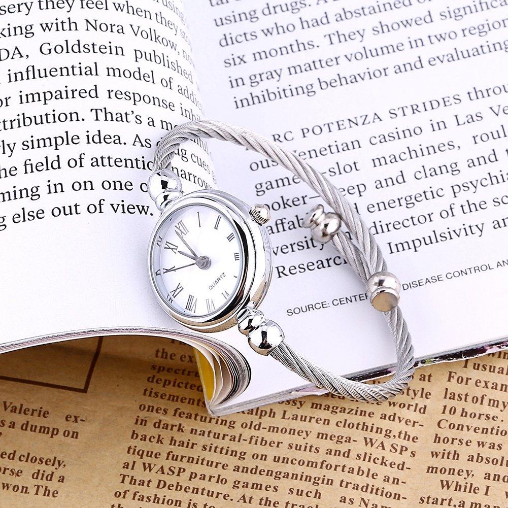 Analog Round Quartz Bracelet Watch with Alloy Roman White 4 Colors Women's Strap, Plate,