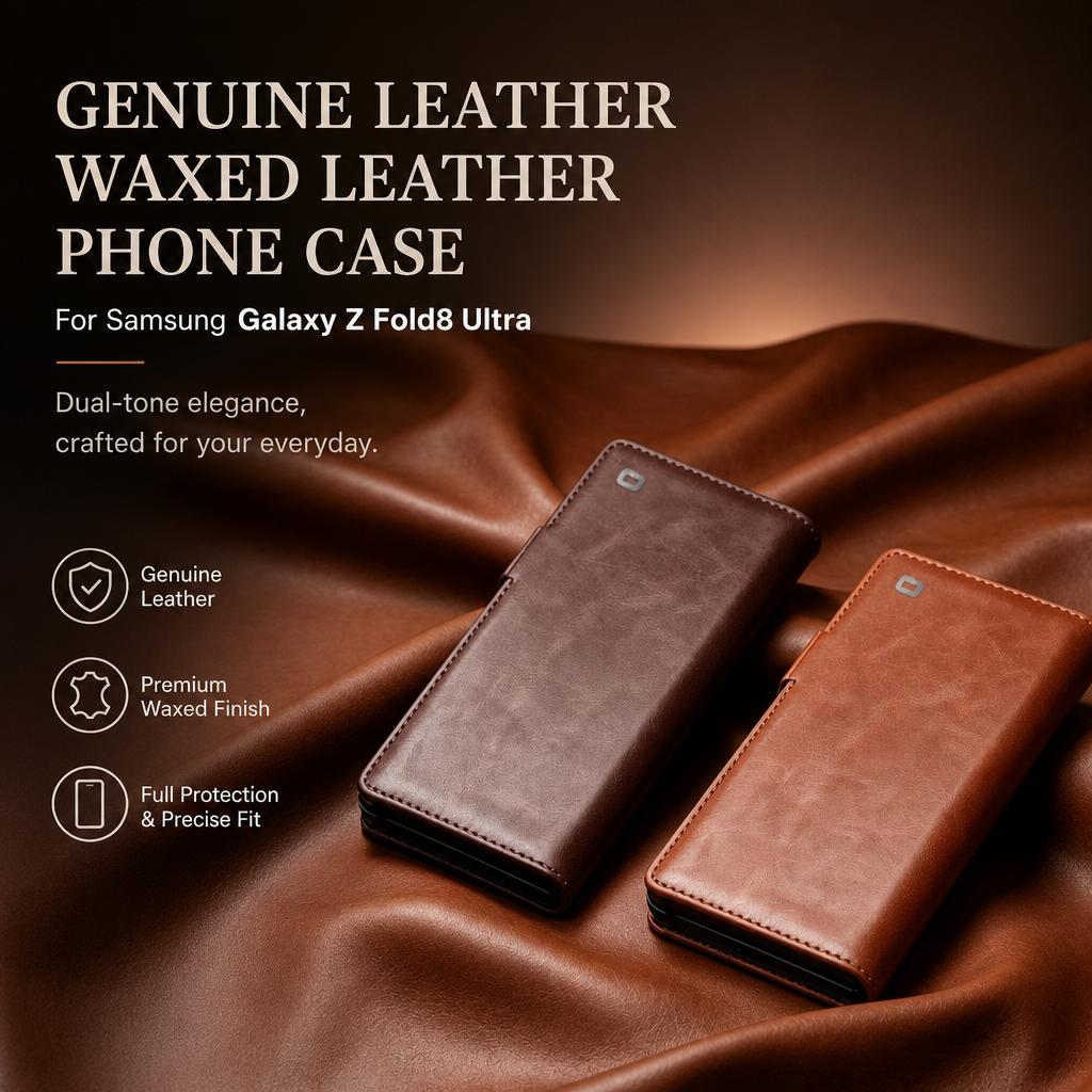 Genuine Leather Flip Case or Samsung Galaxy Z Fold8 Fold 8 Ultra Cowhide with Card Slot Wallet Stand Phone Cover