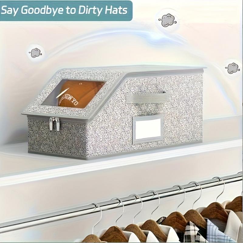 1pc Multifunctional Dust-proof Fabric Storage Box with Zipper Closet Organizer Baseball Caps Hats Clothes Organizer and Storage