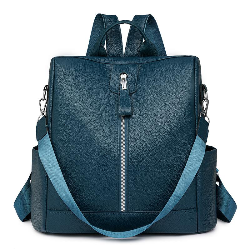 

Жіночий м який шкіряний рюкзак проти крадіжки синій