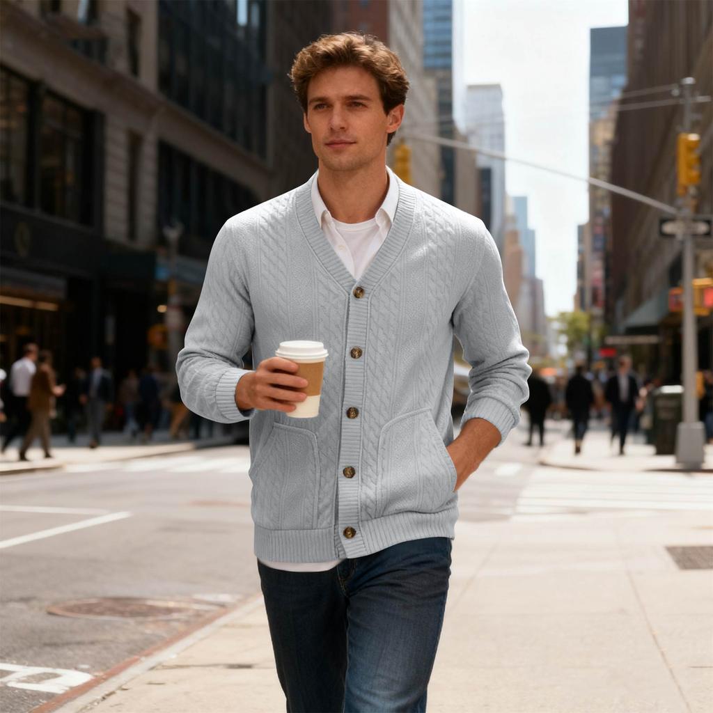 Men's Cardigan Buttoned Knit Jacket Slim Fit Jacket
