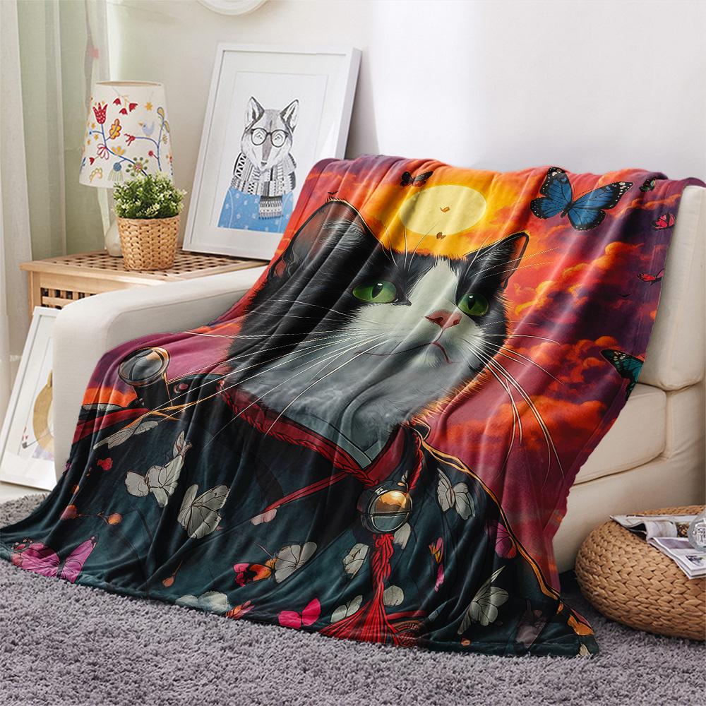 Cats Print Flannel Blanket, High Quality Comfortable for All Seasons, Home Decor, Warmth and Comfort