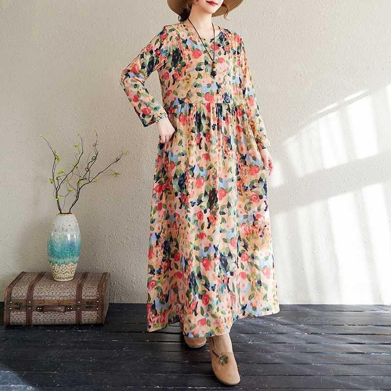 Travel Round Neck Vintage Long Flesh Covering Dresses