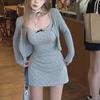 Summer Polka Dot Gray Camisole Dress: Waist-Slimming A-Line Skirt for Women